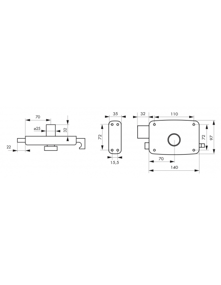 Serrure en applique à bouton pour porte de garage à battant, gauche, 140x90mm, axe 70mm, noir, 3 clés - THIRARD Serrures en a...