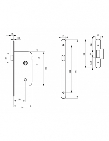 Serrure encastrable pour porte intérieure, axe 50mm, bouts ronds, zingué - THIRARD Serrures encastrables