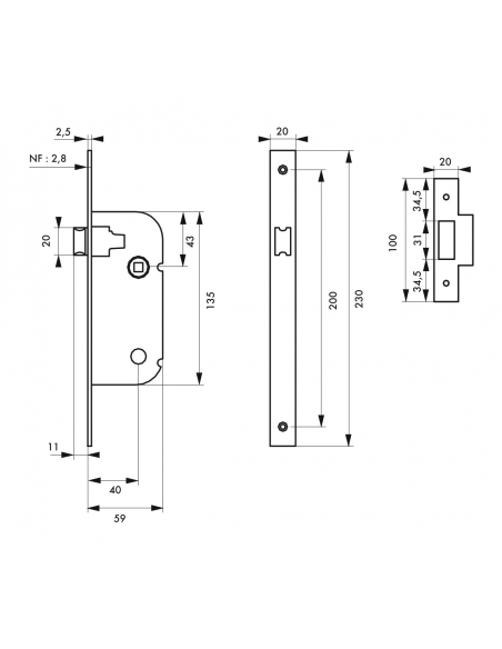 Serrure encastrable pour porte intérieure, axe 40mm, bouts ronds, blanc - THIRARD Serrures encastrables