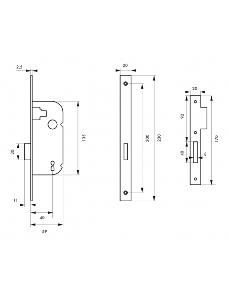 Serrure encastrable à clé pour porte intérieure, pêne dormant seul, axe 40mm, bouts carrés, blanc, 1 clé - THIRARD Serrures e...