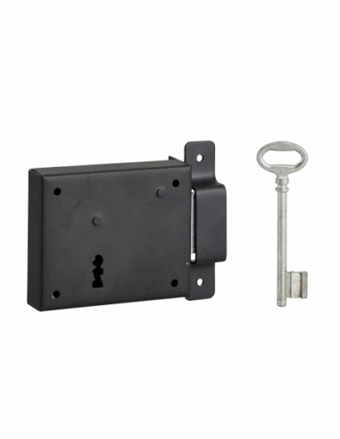 Serrure horizontale en applique à clé pour porte de cave, pêne seul, droite, axe 60mm, 95x76mm, noir, 1 clé - THIRARD Serrure...