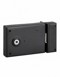 Serrure horizontale en applique à fouillot pour porte int., pêne 1/2 tour seul, axe 85mm, carré 6mm, 110x80mm, noir - THIRARD...