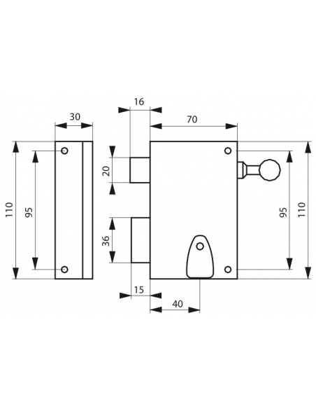 Serrure verticale en applique 4 gorges à tirage pour entrée, gauche, axe 40mm, carré 7mm, 70x110mm, noir, 2 clés - THIRARD Se...