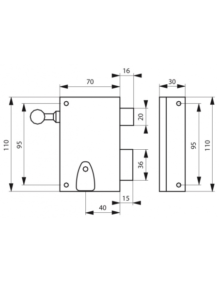 Serrure verticale en applique 4 gorges à tirage pour entrée, droite, axe 40mm, carré 7mm, 70x110mm, noir, 2 clés - THIRARD Se...