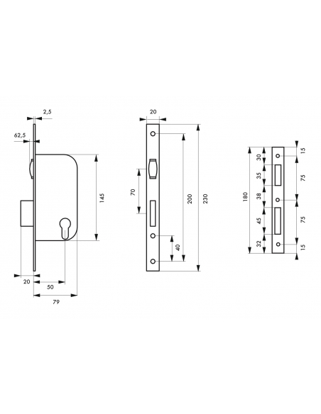 Serrure encastrable à rouleau pour porte d'entrée, axe 50mm, cylindre 30x30mm, bouts carrés, noir, 3 clés - THIRARD Serrures ...