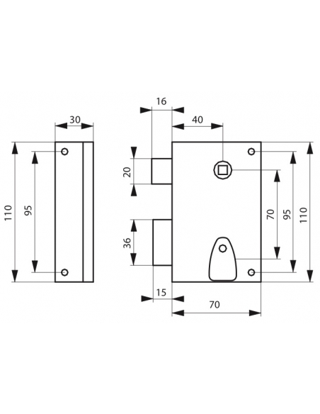 Serrure verticale en applique 4 gorges pour poignée pour entrée, gauche, axe 40mm, carré 7mm, 70x110mm, noir, 2 clés - THIRAR...