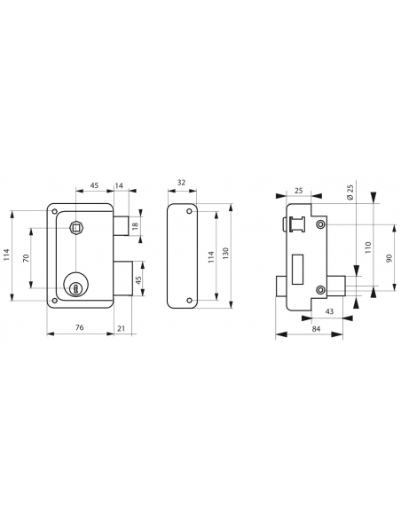 Serrure verticale en applique double entrée à fouillot pour porte d'entrée, droit, 76x130mm, axe 45mm, noir, 3 clés - THIRARD...