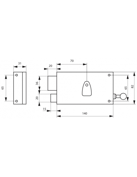 Serrure horizontale en applique 4 gorges à tirage pour porte d'entrée, gauche, axe 70mm, 140x82mm, noir, 2 clés - THIRARD Ser...