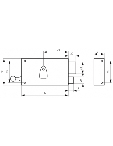 Serrure horizontale en applique 4 gorges à tirage pour porte d'entrée, droite, axe 70mm, 140x82mm, noir, 2 clés - THIRARD Ser...