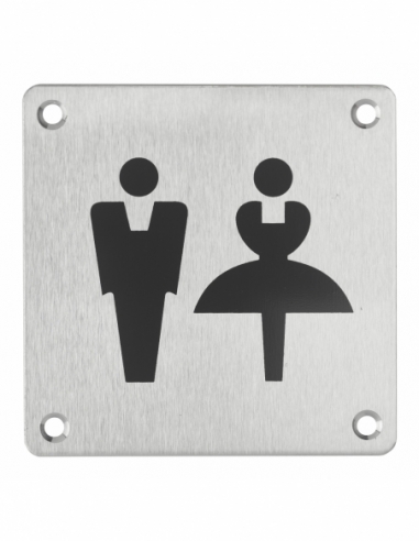 Plaque de signalisation WC Mixte , à visser, inox brossé, marquage noir, 100x100mm - THIRARD Plaques de signalisation à visser