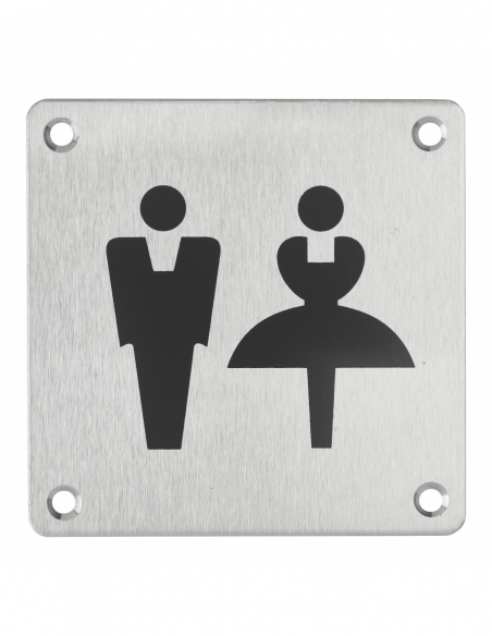 Plaque de signalisation WC Mixte , à visser, inox brossé, marquage noir, 100x100mm - THIRARD Signalétique