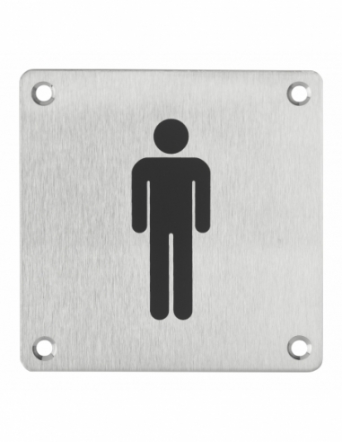 Plaque de signalisation WC Homme , à visser, inox brossé, marquage noir, 100x100mm - THIRARD Plaques de signalisation à visser