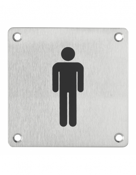 Plaque de signalisation WC Homme , à visser, inox brossé, marquage noir, 100x100mm - THIRARD Plaques de signalisation à visser