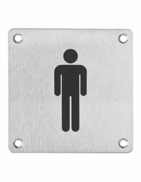 Plaque de signalisation WC Homme , à visser, inox brossé, marquage noir, 100x100mm - THIRARD Signalétique