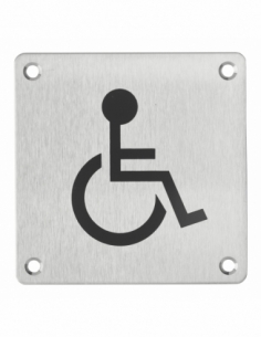 Plaque de signalisation WC Handicapé , à visser, inox brossé, marquage noir, 100x100mm - THIRARD Plaques de signalisation à v...