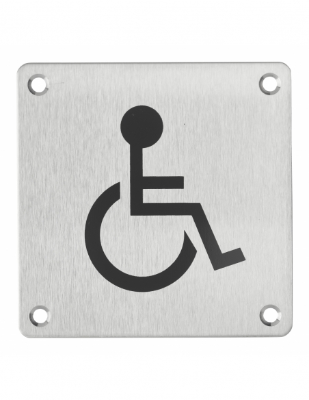 Plaque de signalisation WC Handicapé , à visser, inox brossé, marquage noir, 100x100mm - THIRARD Plaques de signalisation à v...