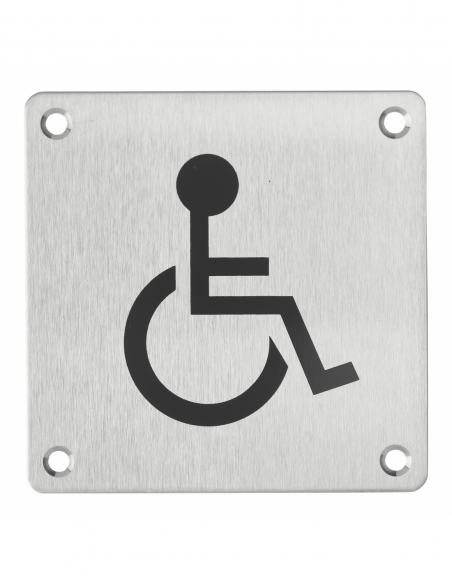 Plaque de signalisation WC Handicapé , à visser, inox brossé, marquage noir, 100x100mm - THIRARD Signalétique