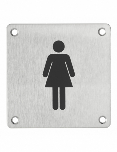 Plaque de signalisation WC Femme , à visser, inox brossé, marquage noir, 100x100mm - THIRARD Signalétique