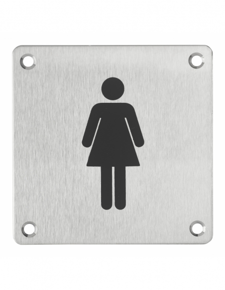 Plaque de signalisation WC Femme , à visser, inox brossé, marquage noir, 100x100mm - THIRARD Signalétique