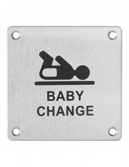 Plaque de signalisation Espace Bébé , à visser, inox brossé, marquage noir, 100x100mm - THIRARD Signalétique