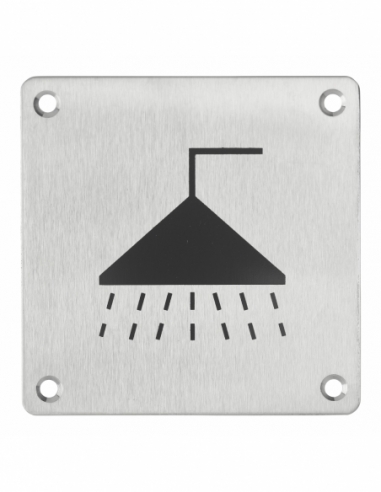 Plaque de signalisation Douche , à visser, inox brossé, marquage noir, 100x100mm - THIRARD Signalétique