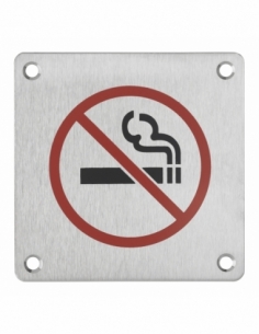 Plaque de signalisation Non Fumeur , à visser, inox brossé, marquage noir, 100x100mm - THIRARD Signalétique