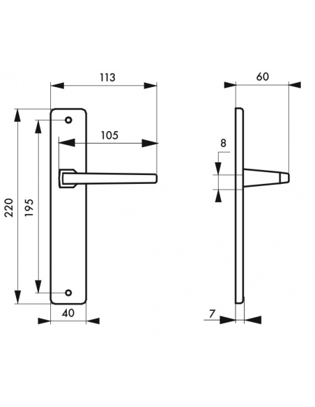 Ensemble de poignées pour porte intérieure Picardie sans trou, carré 8mm, entr'axes 195mm, couleur F2 - THIRARD Poignée