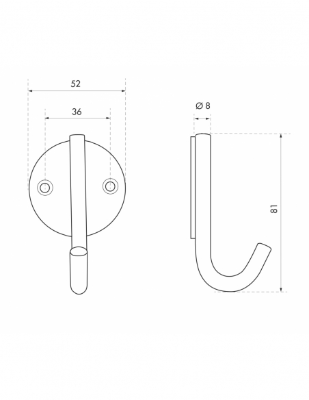 Patère crochet, inox, H.81mm, satin - THIRARD Equipement