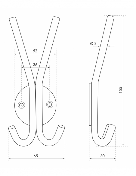 Patère double crochets, inox, H.155mm, satin - THIRARD Patère