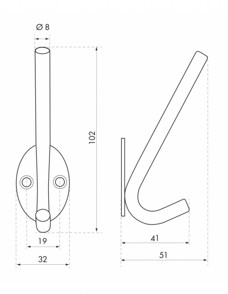 Patère crochet, inox, H.102mm, satin - THIRARD Patère