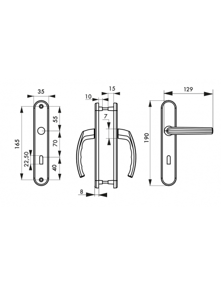 Ensemble de poignées pour porte de chambre Sultane trou de clé, carré 7mm, entr'axes 165mm, argent - THIRARD Poignée