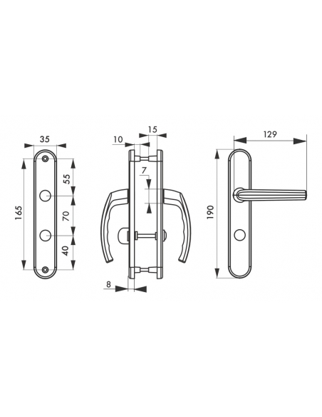 Ensemble de poignées pour salle de bain/toilette Sultane à condamnation, carré 7mm, entr'axes 165mm, argent - THIRARD Poignée