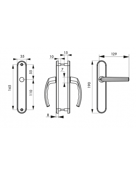 Ensemble de poignées pour porte intérieure Sultane sans trou, carré 7mm, entr'axes 165mm, argent - THIRARD Poignée