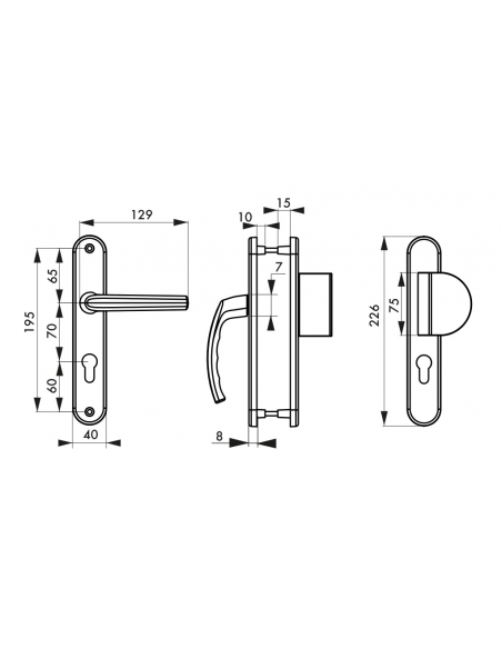 Ensemble de poignées pour porte palière Sultane trou de cylindre, carré 7mm, entr'axes 195mm, gris - THIRARD Poignée