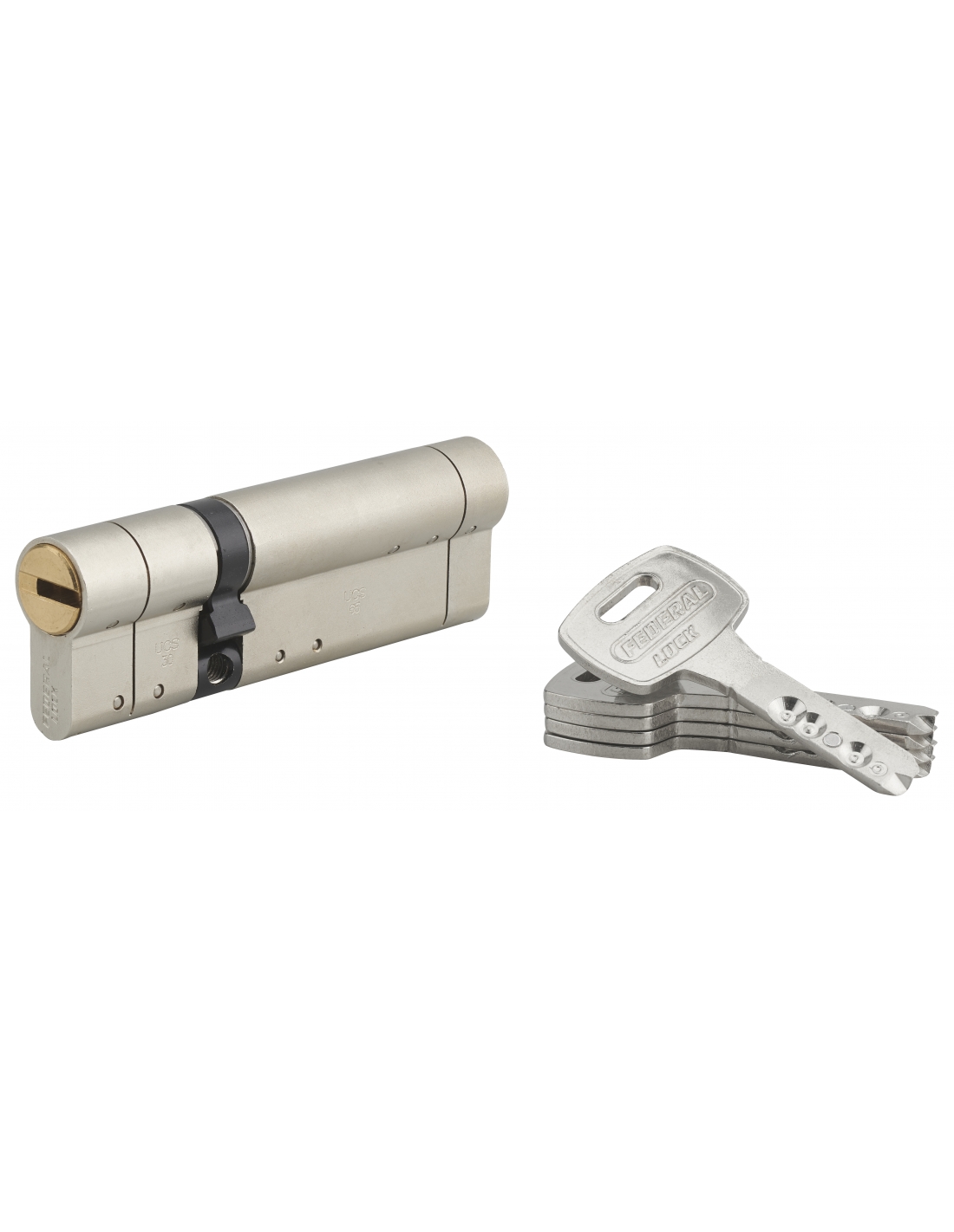 Cylindre 2 entrées 5G - Exem - Laiton nickelé - S'entrouvrant avec clé  N°KCB006516 - 30 x 40 mm