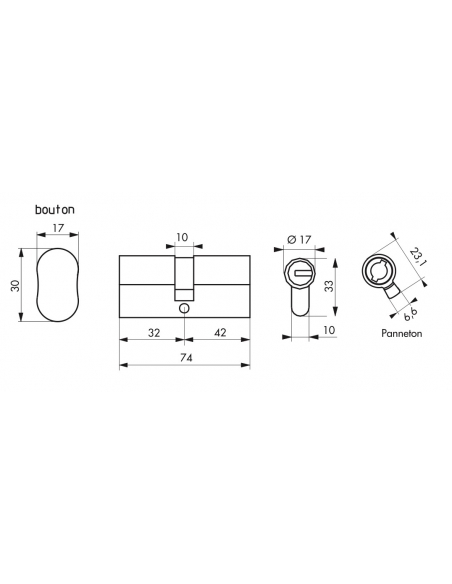 Cylindre de serrure à bouton Federal S, 30Bx42mm, nickel, anti-arrachement, anti-perçage, 5 clés - THIRARD Cylindre de serrure