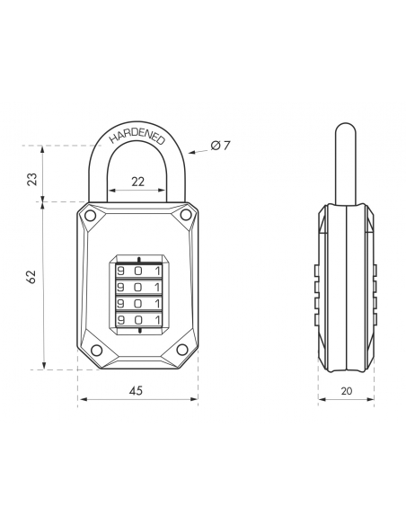 Cadenas à combinaison Code-X, 4 chiffres, intérieur, anse acier, 45mm, noir - THIRARD Cadenas à combinaison