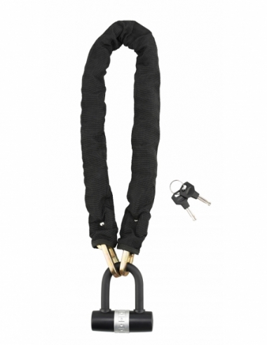 Chaîne acier gainé nylon Loops, vélo, moto, barrières, 0.9m, noir, cadenas, 2 clés - THIRARD Antivol