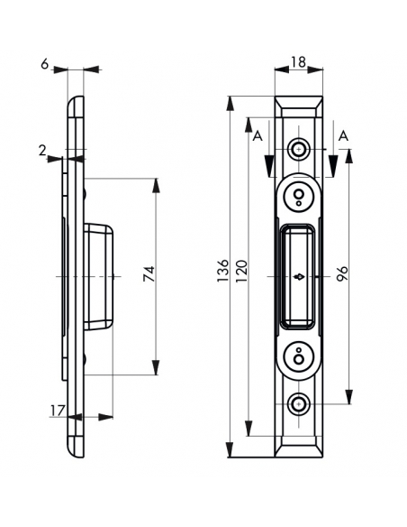 Gâche auxiliaire à verrouillage auto réversible pour porte bois, 136x18x6mm, Secury auto, E-13605-00-L-1 - FERCO by THIRARD G...