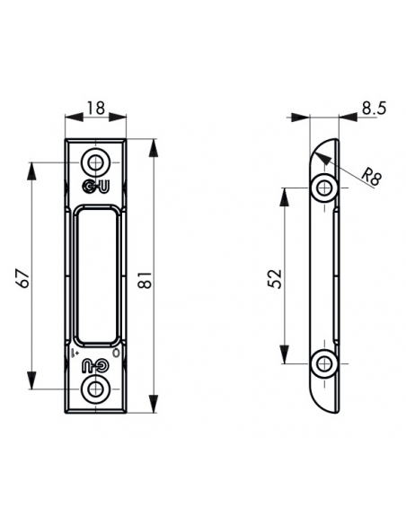 Gâche auxiliaire à défoncer pour porte bois, haut et bas, 81x18x8.5mm, Secury auto, 9-34136-18-0-1 - FERCO by THIRARD Gâche d...