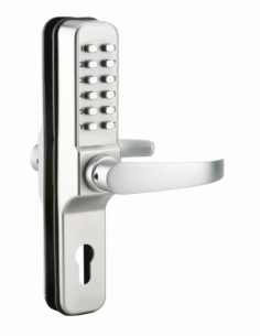 Serrure à combinaison avec paire de béquilles pour serrure encastrable pour porte d'entrée, 8 chiffres, chromé - THIRARD Verr...