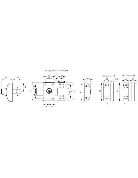 Verrou double entrée Design 5 pour porte d'entrée, cylindre 50mm, acier, 3 clés, argent - THIRARD Verrous