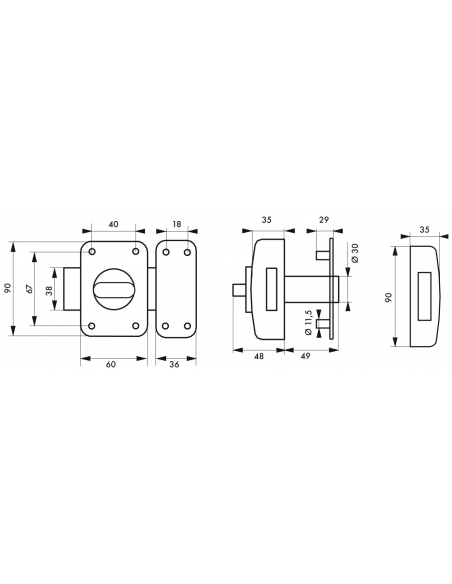 Verrou à bouton et 2 entrées