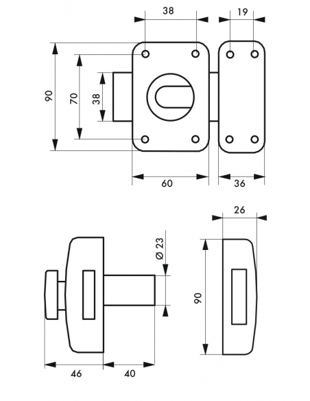 Verrou à bouton Transit 2 pour porte d'entrée, cylindre 40mm, acier, 4 clés, époxy or - THIRARD Verrous