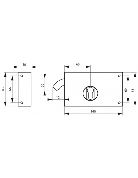 Boitier de serrure horizontale en applique double entrée à crochet pour portail, gauche, axe 60mm, 140x83mm, noir - THIRARD S...