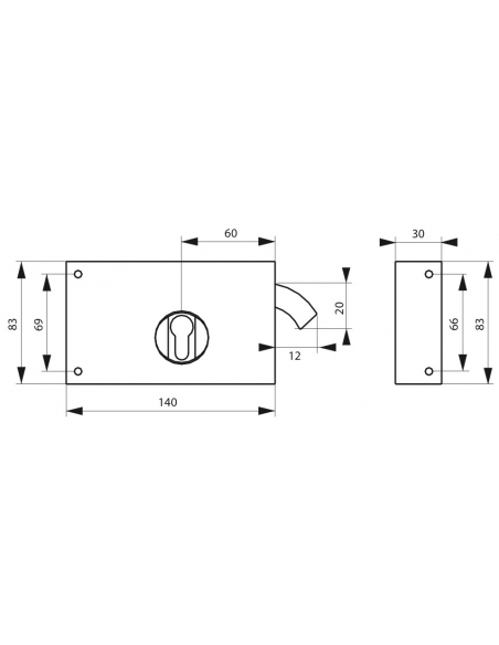 Boitier de serrure horizontale en applique double entrée à crochet pour portail, droite, axe 60mm, 140x83mm, noir - THIRARD S...