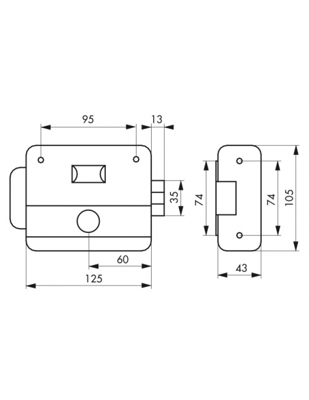 Serrure électrique horizontale en applique double entré pour portail, réversible, axe 60mm, 125x105mm, gris, 3 clés - THIRARD...