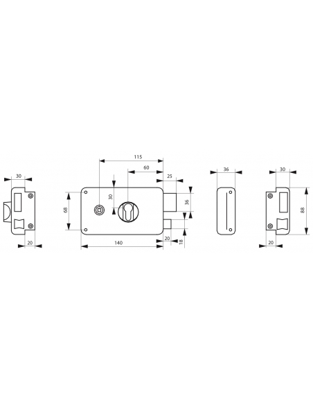 Boitier de serrure horizontale en applique double entrée pour porte d'entrée, droite, axe 60mm, 140x88mm, noir - THIRARD Serr...