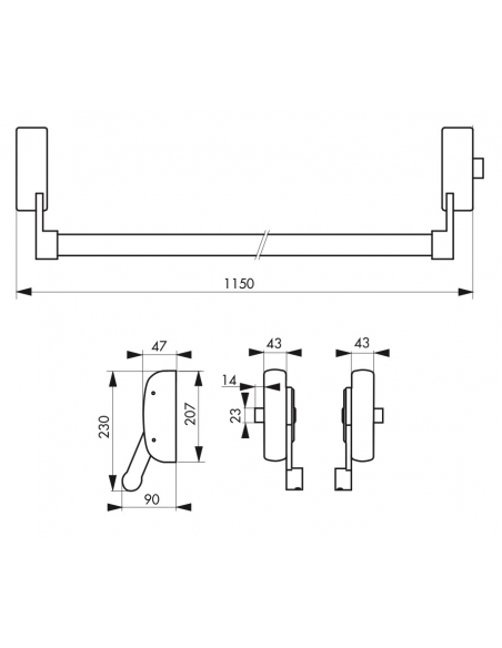 Serrure anti-panique U-Cross pour porte d'entrée 1150mm max, 1 pts latéral réversible, gris - THIRARD Serrure anti-panique