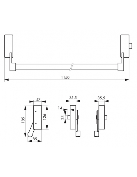 Serrure anti-panique D-Cross pour porte d'entrée 1150mm max, 1 pts latéral, réversible, gris - THIRARD Serrures en applique